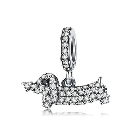 Dachshund Dog Charm with Sparkling Crystals