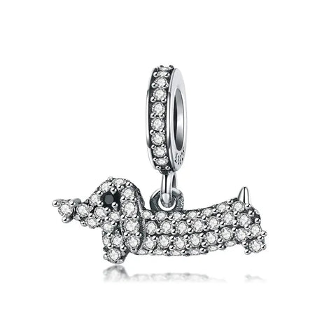 Dachshund Dog Charm with Sparkling Crystals - Dachshund Dog Charm with Sparkling Crystals