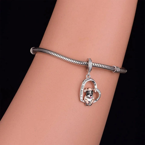 Boxer Love Silver Heart Dog Charm - Boxer Love Silver Heart Dog Charm