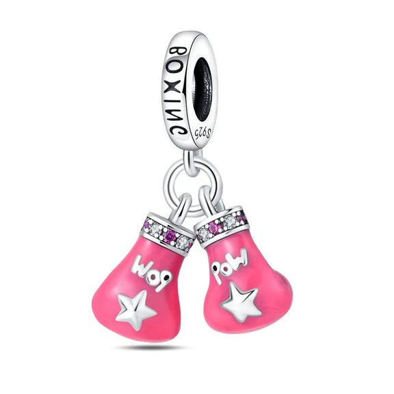 Boxing Gloves Charm Pink - Pink boxing gloves charm with decorative accents.