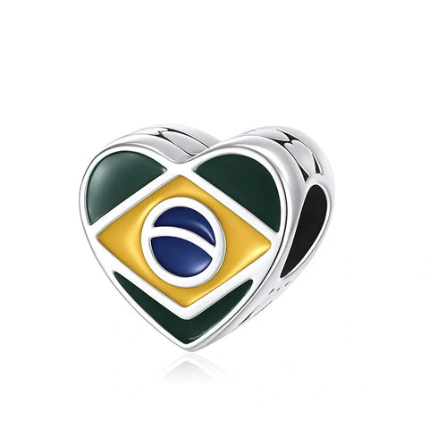 Brazil Flag Heart Charm - Brazil Flag Heart Charm