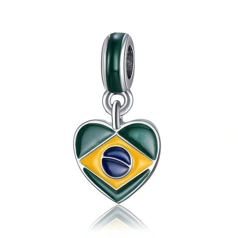 Brazil Heart Flag Dangle Charm - Brazil Heart Flag Dangle Charm