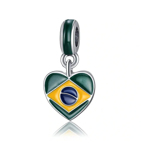 jewlouli brazil-heart-flag-dangle-pandora-charm-jewelry fits pandora bracelet