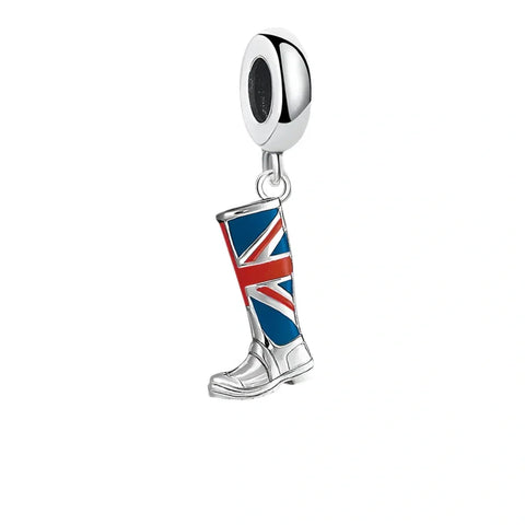 Silver charm with Union Jack boot.