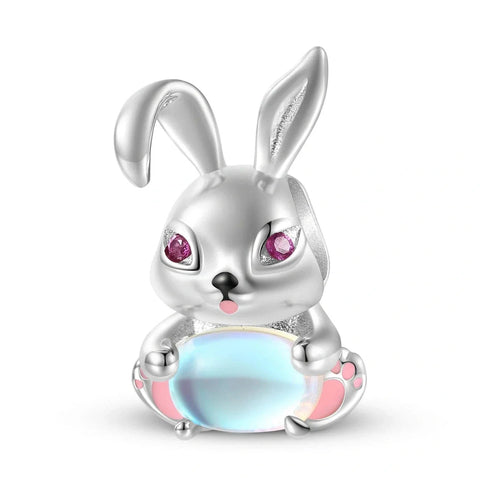 Bunny with Pink Gemstone Charm - Bunny with Pink Gemstone Charm