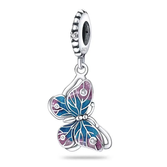 Enamel Butterfly Charm with Crystals for Pandora Bracelets