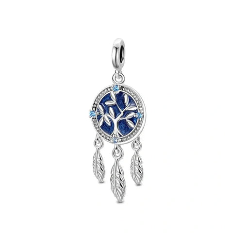 Dreamcatcher and Floral Charm with Blue Enamel and Crystals