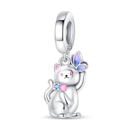 jewlouli butterfly kitten dangle pandora charm jewelry fits pandora bracelet