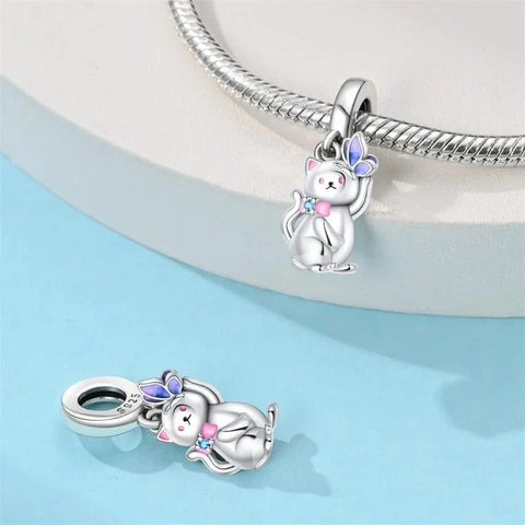 jewlouli butterfly kitten dangle pandora charm jewelry fits pandora bracelet
