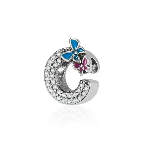 butterfly silver letter C charm - butterfly silver letter C charm