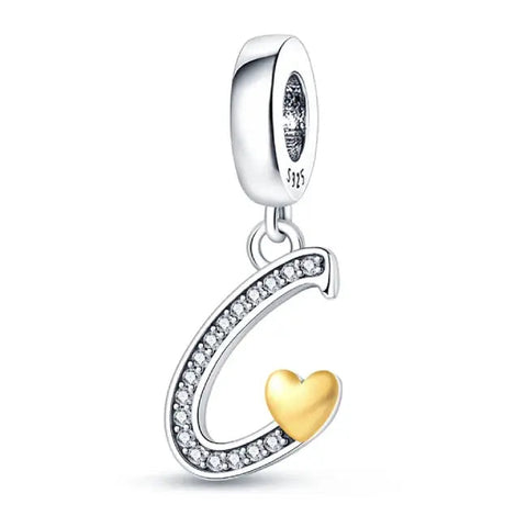 Silver letter C charm Gold heart