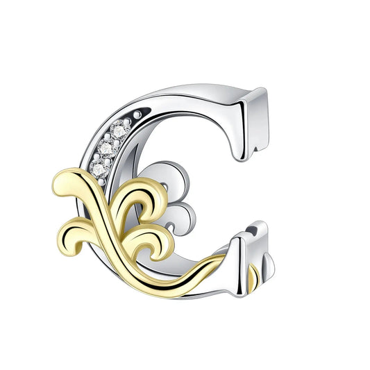 Dual-Tone Gold and Silver C Letter Charm with Crystal Accents
