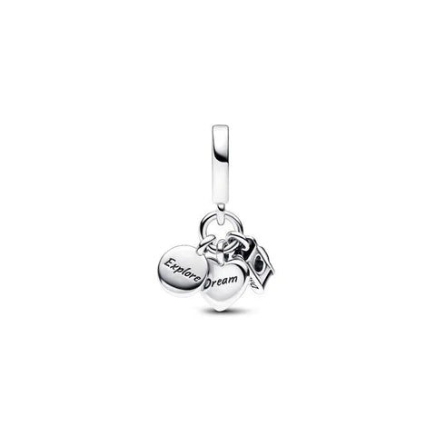 Camera, Heart & Compass Triple Dangle Charm