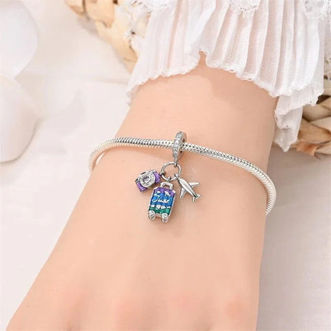 Camera, Plane and Suitcase Triple Dangle Charm - Camera, Plane and Suitcase Triple Dangle Charm