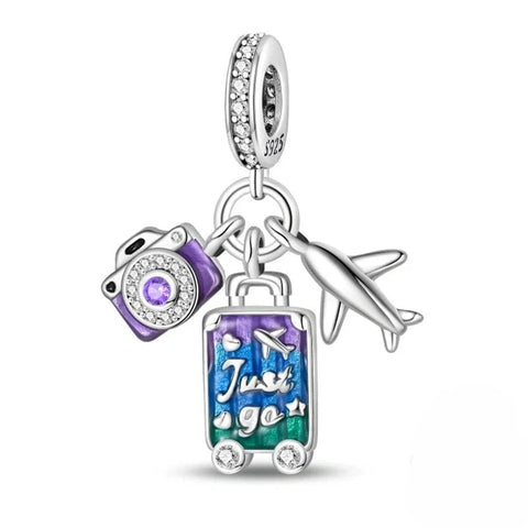 jewlouli camera plane and suitcase triple dangle pandora charm jewelry fits pandora bracelet