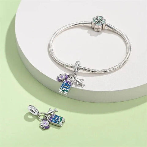 jewlouli camera plane and suitcase triple dangle pandora charm jewelry fits pandora bracelet