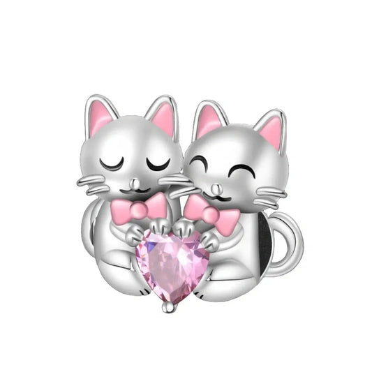 jewlouli cat couple heart pandora charm jewelry fits pandora bracelet
