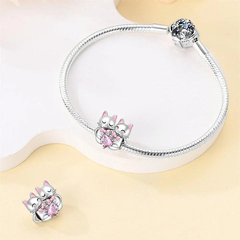 jewlouli cat couple heart pandora charm jewelry fits pandora bracelet