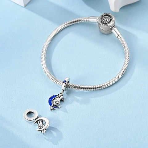 Cat on Crescent Moon with Star Dangle Charm