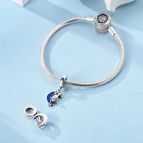 jewlouli cat on crescent moon with star dangle charm jewlouli jewelry fits pandora bracelet