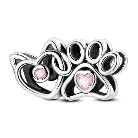 jewlouli cat paw heart with pink crystals charm jewlouli jewelry fits pandora bracelet