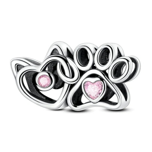 jewlouli cat paw heart with pink crystals charm jewlouli jewelry fits pandora bracelet