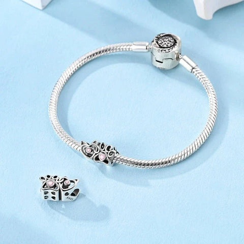 Cat & Paw Heart with Pink Crystals Charm - Cat & Paw Heart with Pink Crystals Charm