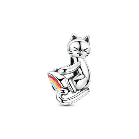 jewlouli cat with rainbow pandora charm jewelry fits pandora bracelet