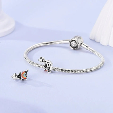 jewlouli cat with rainbow pandora charm jewelry fits pandora bracelet