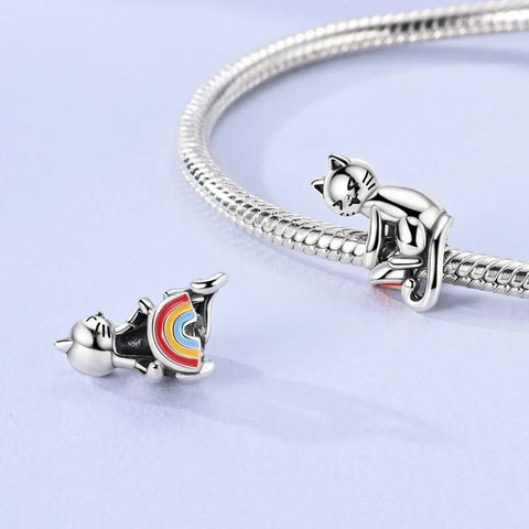 jewlouli cat with rainbow pandora charm jewelry fits pandora bracelet