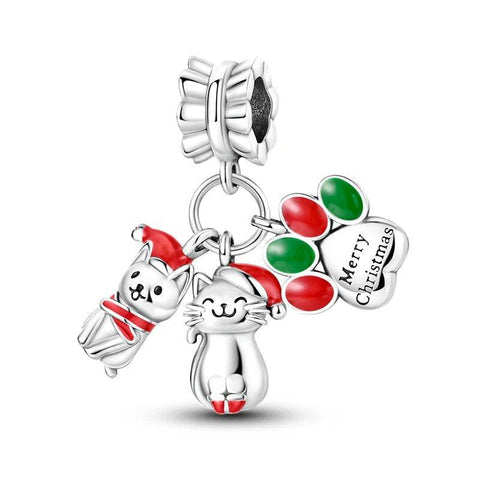 sterling silver christmas charms with Cats & Paw Print - sterling silver christmas charms with Cats & Paw Print
