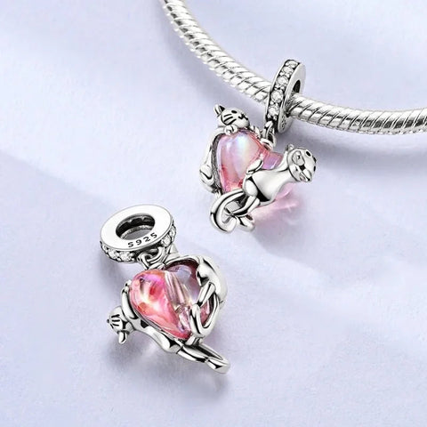 Cats Climbing Heart Crystal Dangle Charm - Cats Climbing Heart Crystal Dangle Charm
