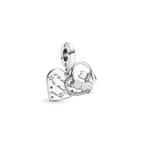 Charm featuring hearts and cats, adds a loving pet-themed touch to charm bracelets