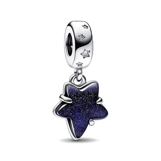 Galaxy-inspired Murano glass charm with stars, brings an ethereal touch to charm bracelets