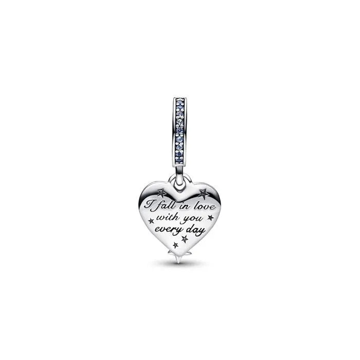 Celestial shooting star heart double dangle charm, a cosmic accessory with starry elegance