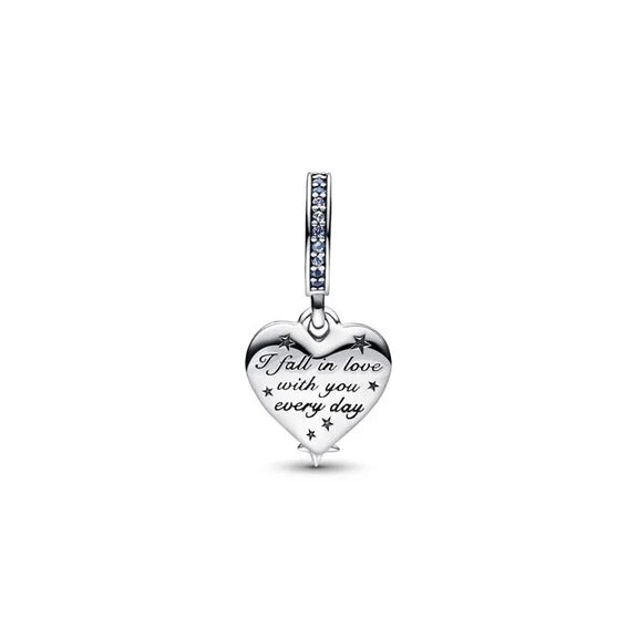 Celestial Shooting Star Heart Double Dangle Charm - Celestial shooting star heart double dangle charm, a cosmic accessory with starry elegance