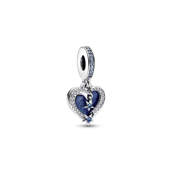 Celestial Shooting Star Heart Double Dangle Charm - Double dangle shooting star heart charm, perfect for adding a celestial theme to bracelets