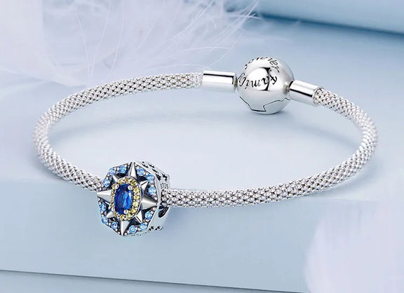 Celestial Star Blue Gemstone Charm - celestial star inspired pandora charm with sapphire and topaz stones