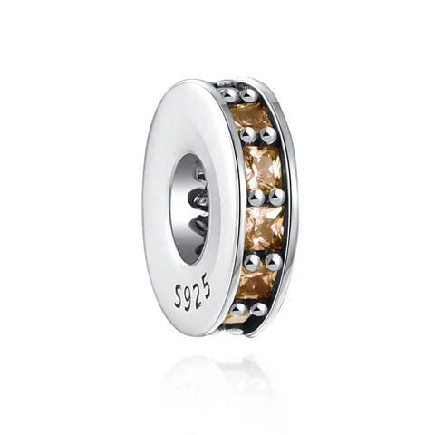 Champagne Cubic Zirconia Spacer Charm in Sterling Silver - Champagne Cubic Zirconia Spacer Charm in Sterling Silver