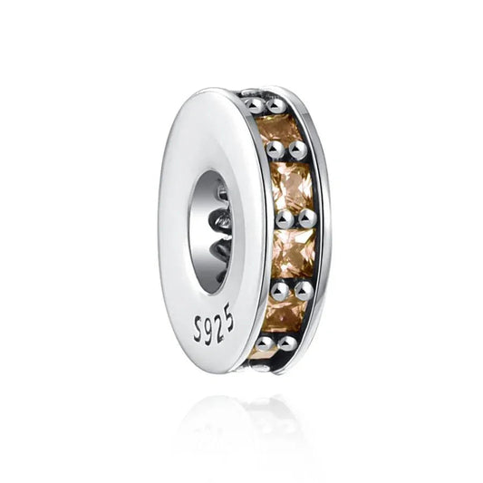 Champagne Cubic Zirconia Spacer Charm in Sterling Silver