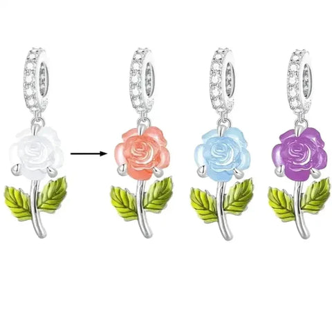 changing-color-rose-charm Pandora fits bracelet charm affordable Jewelry