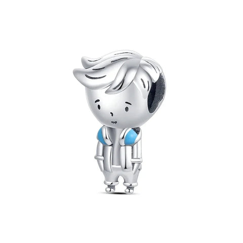 Sterling Silver Boy Charm with Enamel Accents - Sterling Silver Boy Charm with Enamel Accents