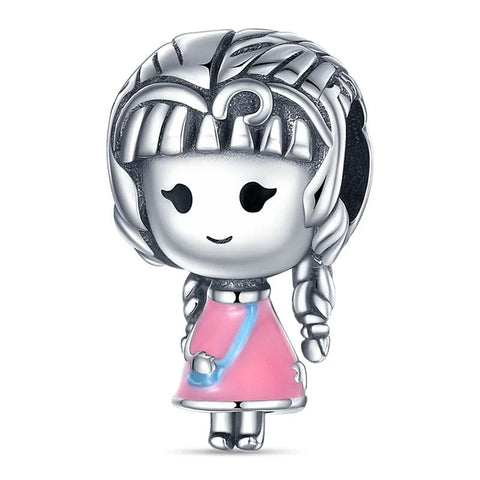 Sterling Silver Girl in Pink Charm - Sterling Silver Girl in Pink Charm