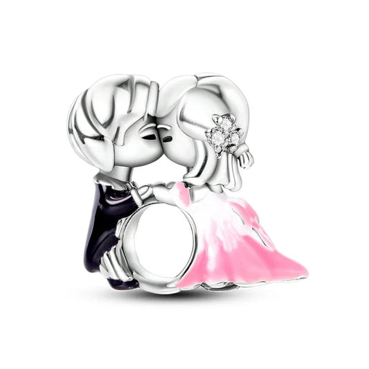 Sterling Silver Wedding Couple Charm with Crystal Accents