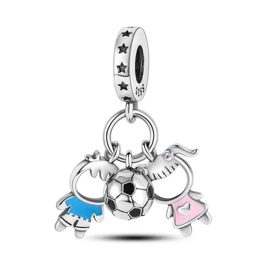 Sterling Silver Soccer Siblings Charm with Enamel