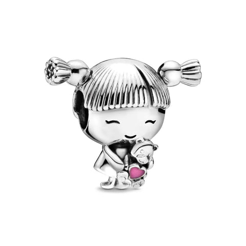Sterling Silver Girl with Teddy Charm - Sterling Silver Girl with Teddy Charm