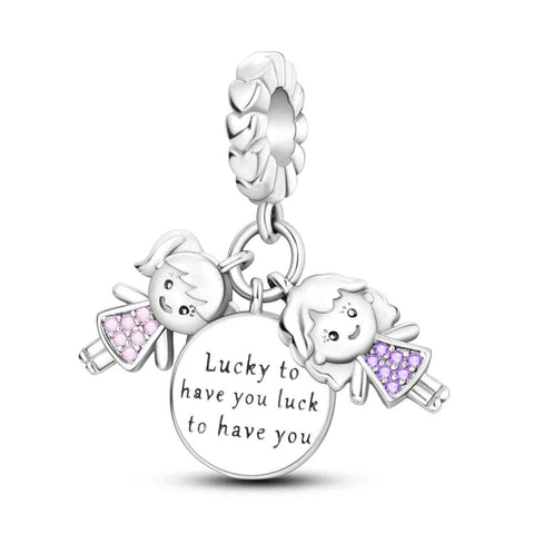 Sterling Silver Lucky to Have You Charm with Enamel and Crystals - Sterling Silver Lucky to Have You Charm with Enamel and Crystals