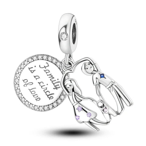 Sterling Silver Family Circle of Love Charm with Enamel and Crystals - Sterling Silver Family Circle of Love Charm with Enamel and Crystals