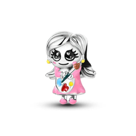 Sterling Silver Artist Girl Charm - Sterling Silver Artist Girl Charm