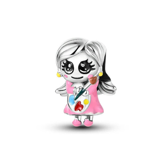 Sterling Silver Artist Girl Charm